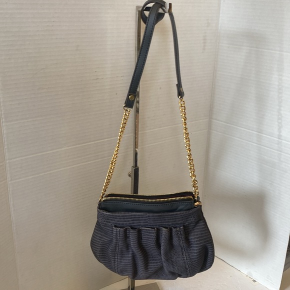 EUC. B. Makowsky navy blue leather snake, print shoulder bag bless U. - Picture 5 of 12